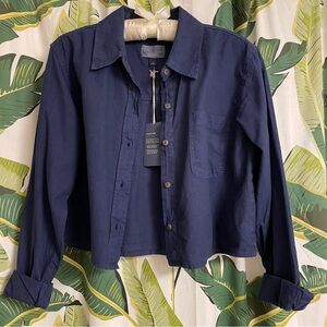 Cropped Linen Button-Down Shirt - Size S